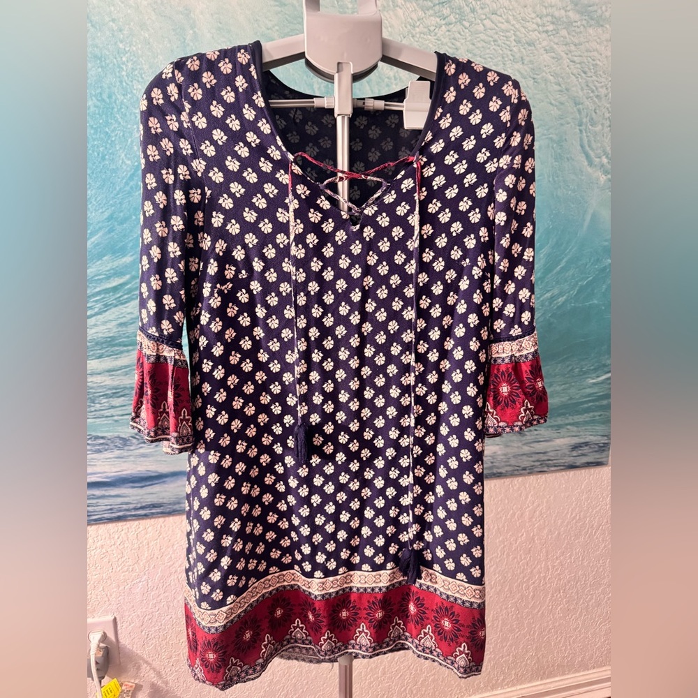 Navy and Red Floral Women's Dress